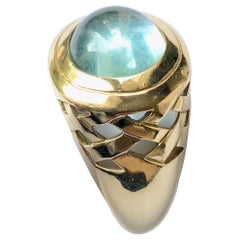 Mauboussin Ring in 18 Karat Yellow Gold Setting an Aquamarine Cabochon