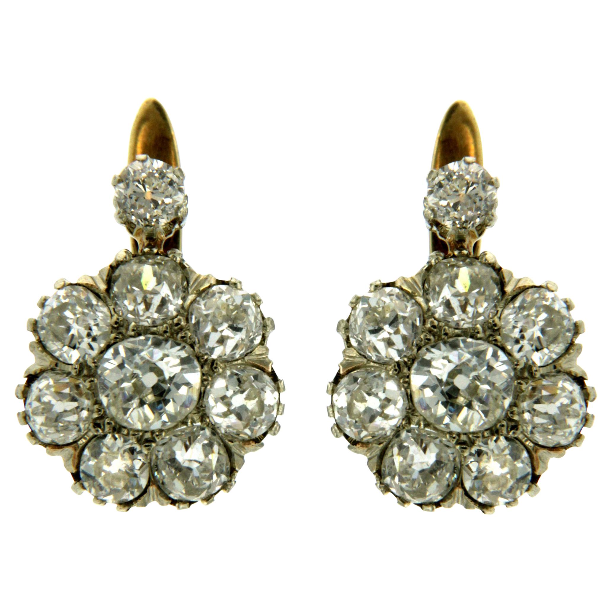 Victorian Diamond Gold Cluster Earrings at 1stDibs