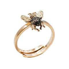 Mini Bee Gold Band Ring with Pavé Black and Cognac Diamonds