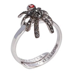 Mini Spider Gold Band Ring with Pavé Grey Diamonds and Sapphire