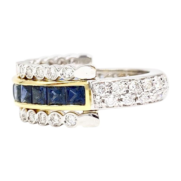 Convertible 18 Karat Blue Sapphire and Diamond Ring For Sale