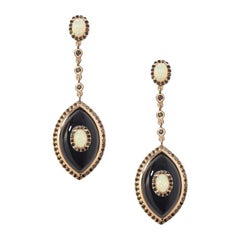 Marlo Laz Black Diamond Onyx Opal 14 Karat Yellow Gold Evil Eye Amulet Earrings