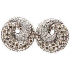 Classic 18 Karat White Gold Pave Diamond Earrings Yin & Yang
