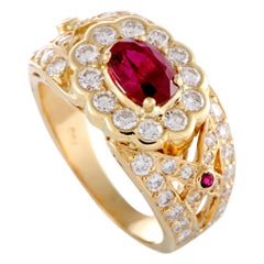 Vintage Graff Diamond and Ruby Yellow Gold Cocktail Ring
