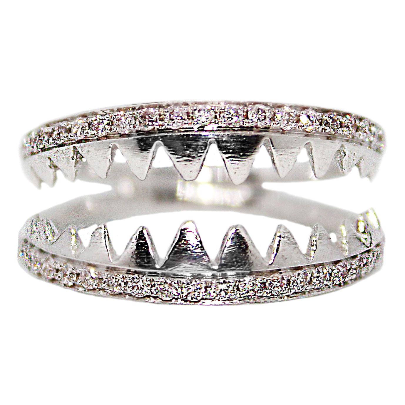 Shark Jaws White Gold Ring with Pavé Diamonds For Sale