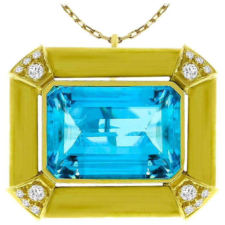 Aquamarine Diamond Gold Pin or Pendant