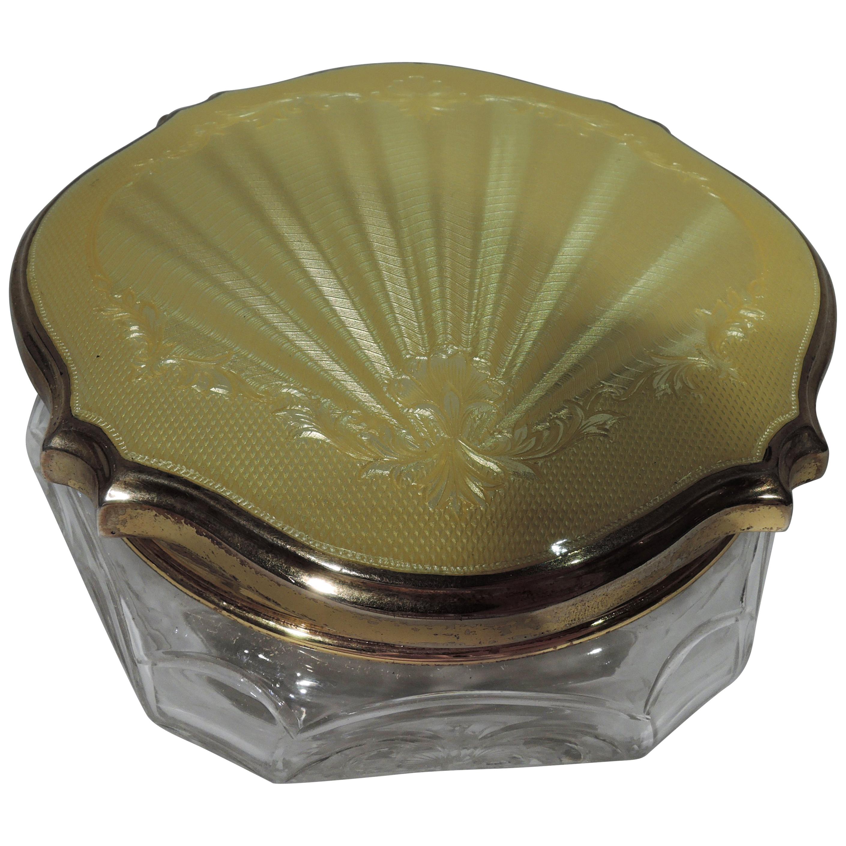 Antique English Crystal Powder Jar with Silver Gilt and Enamel