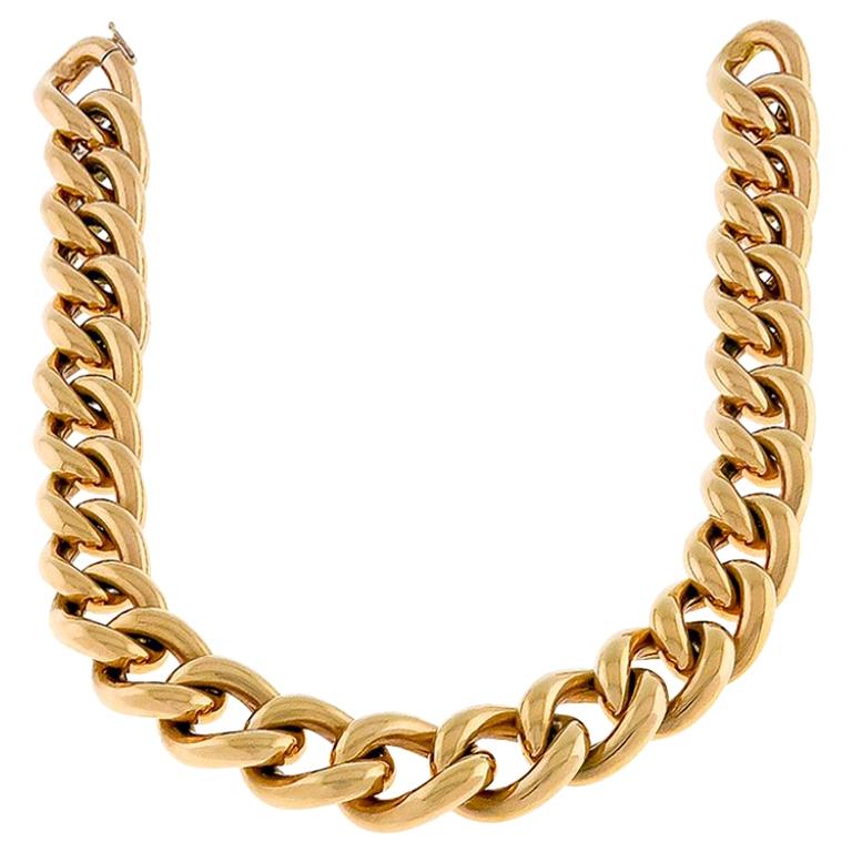 18 Karat Rose Gold Figaro Tubular Chain Necklace For Sale at 1stDibs rose gold figaro chain