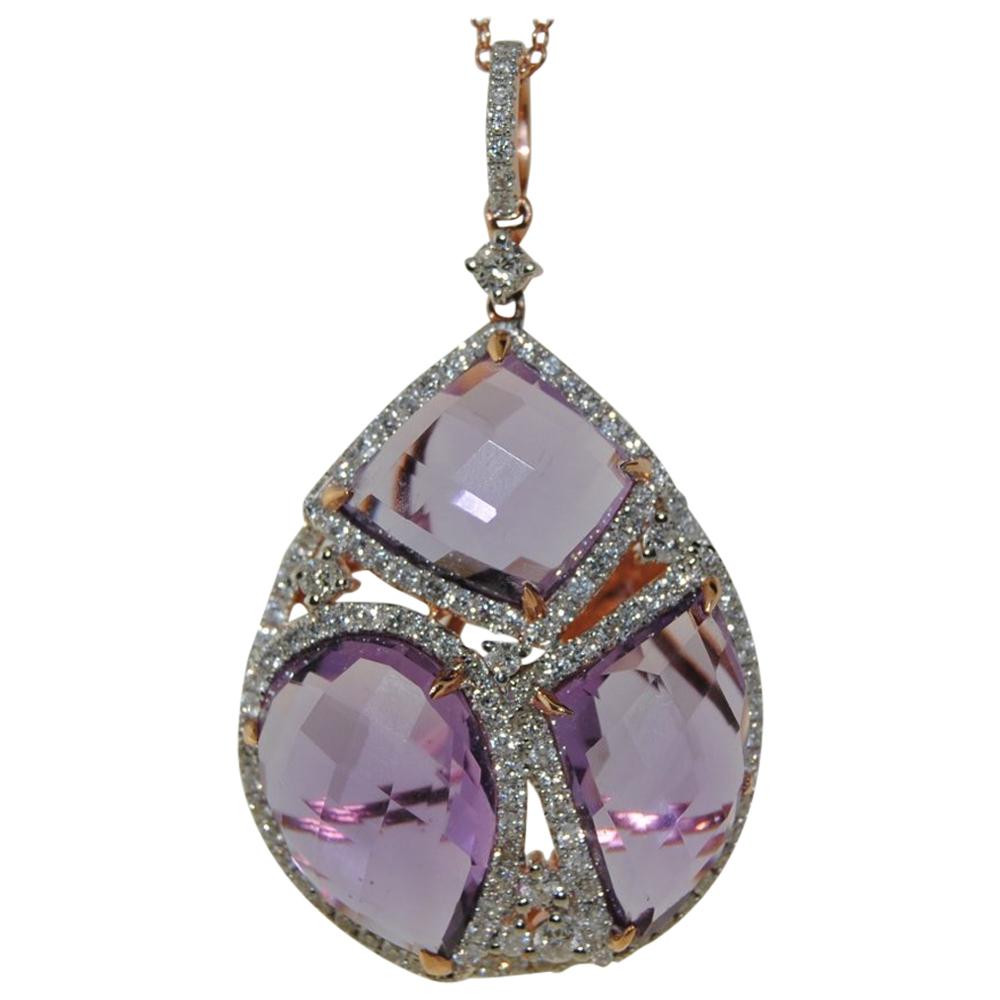  15.02 Carat Amethyst Pendant  in 14 Karat Rose Gold For Sale