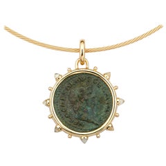 Dubini Ancient Roman Nero Bronze Coin 18 Karat Yellow Gold Moonstone Necklace