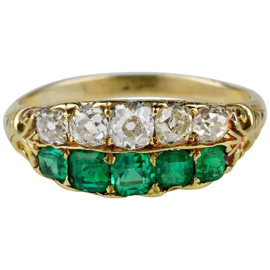Stunning Victorian Muzo Mine Colombian Emerald Diamond Five-Stone Rare ...