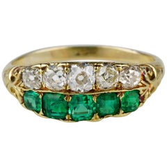 Stunning Victorian Muzo Mine Colombian Emerald Diamond Five-Stone Rare Ring