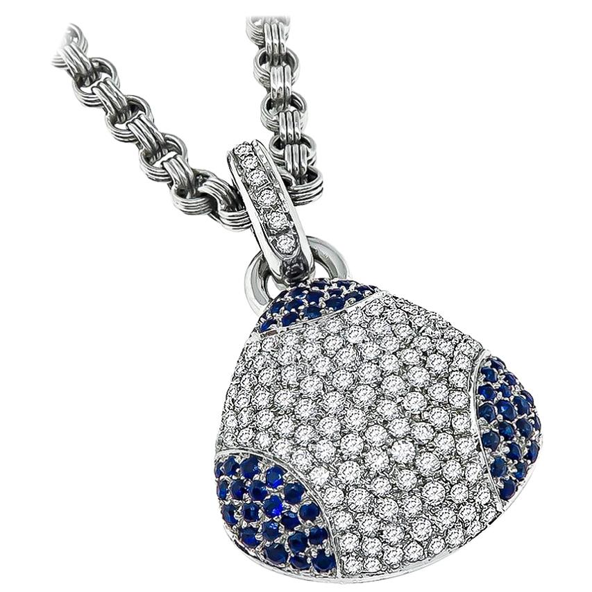 18 Karat White Gold Diamond Sapphire Pendant Necklace