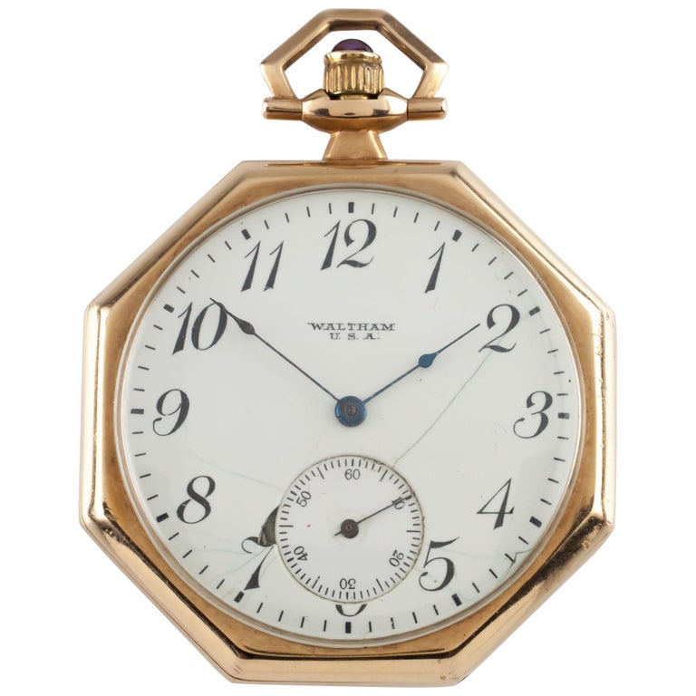 Waltham Octagon Antique 14 Karat Open Face Pocket Watch Gr 225 12S 17