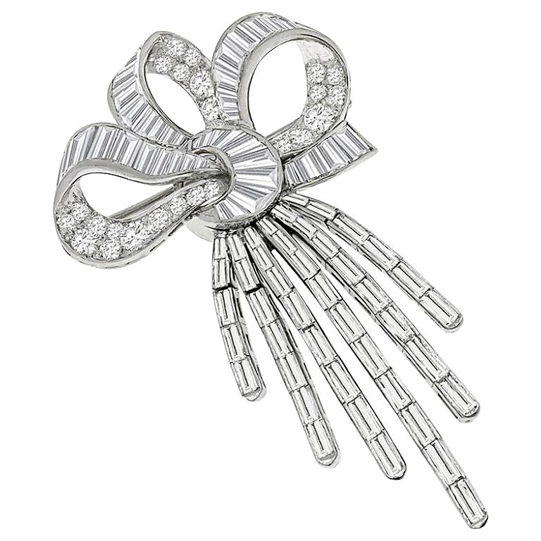 1950s Diamond Platinum Bow Pin or Pendant