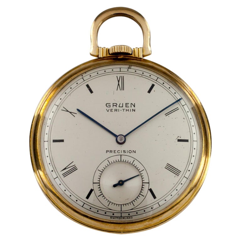 Gruen Open Face Veri-Thin, orologio da tasca in oro 10 carati con 17 rubini  in vendita su 1stDibs