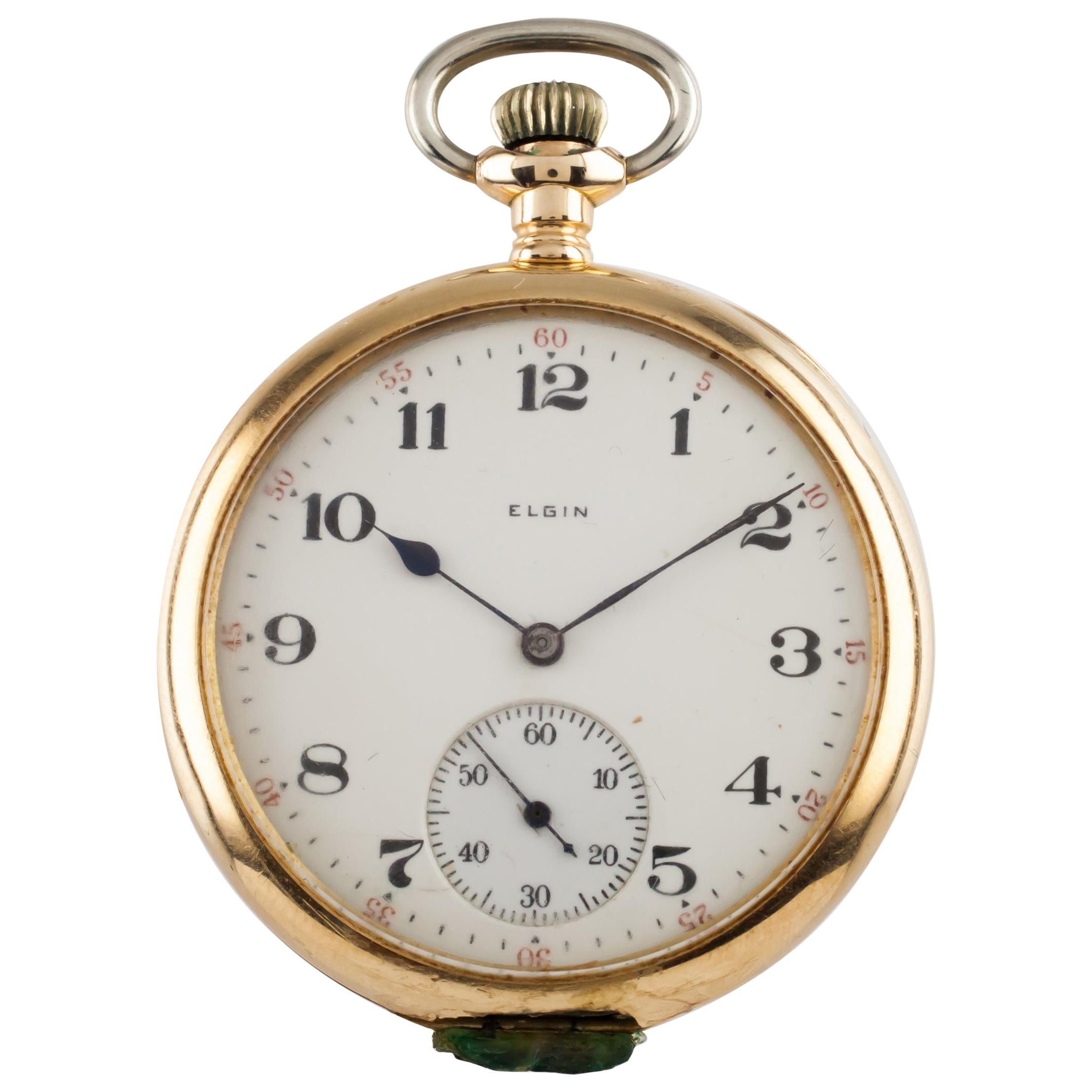 Elgin Open Face 14 Karat Yellow Gold Antique Pocket Watch Gr 315 12s 15 Jewel For Sale