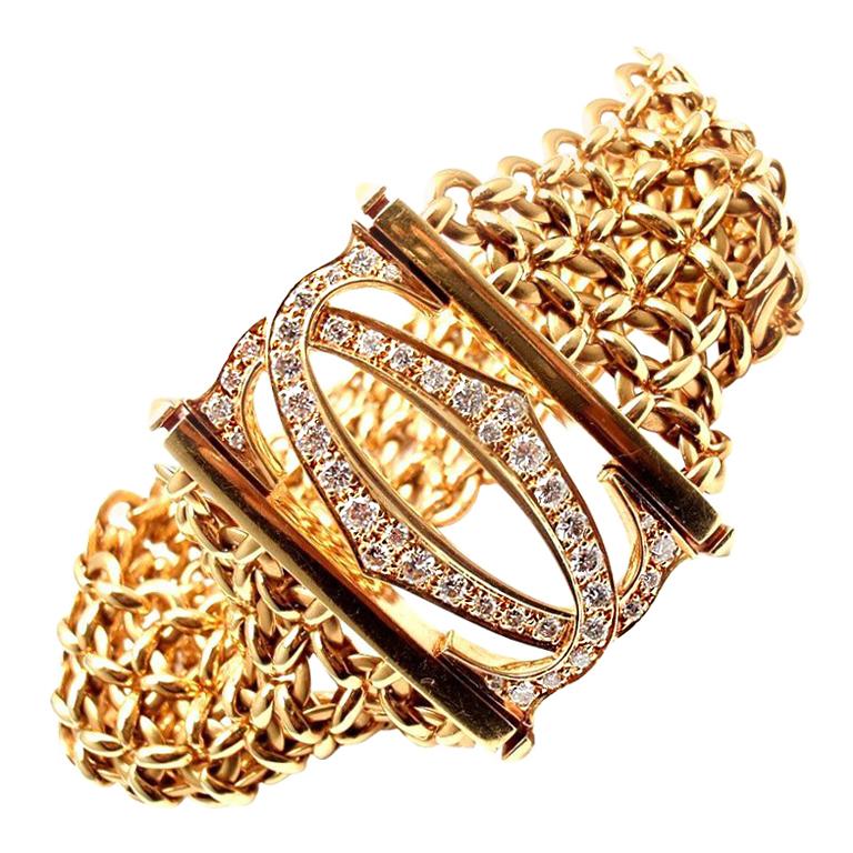 Cartier Penelope Diamond Double C Five-Row Yellow Gold Bracelet For Sale