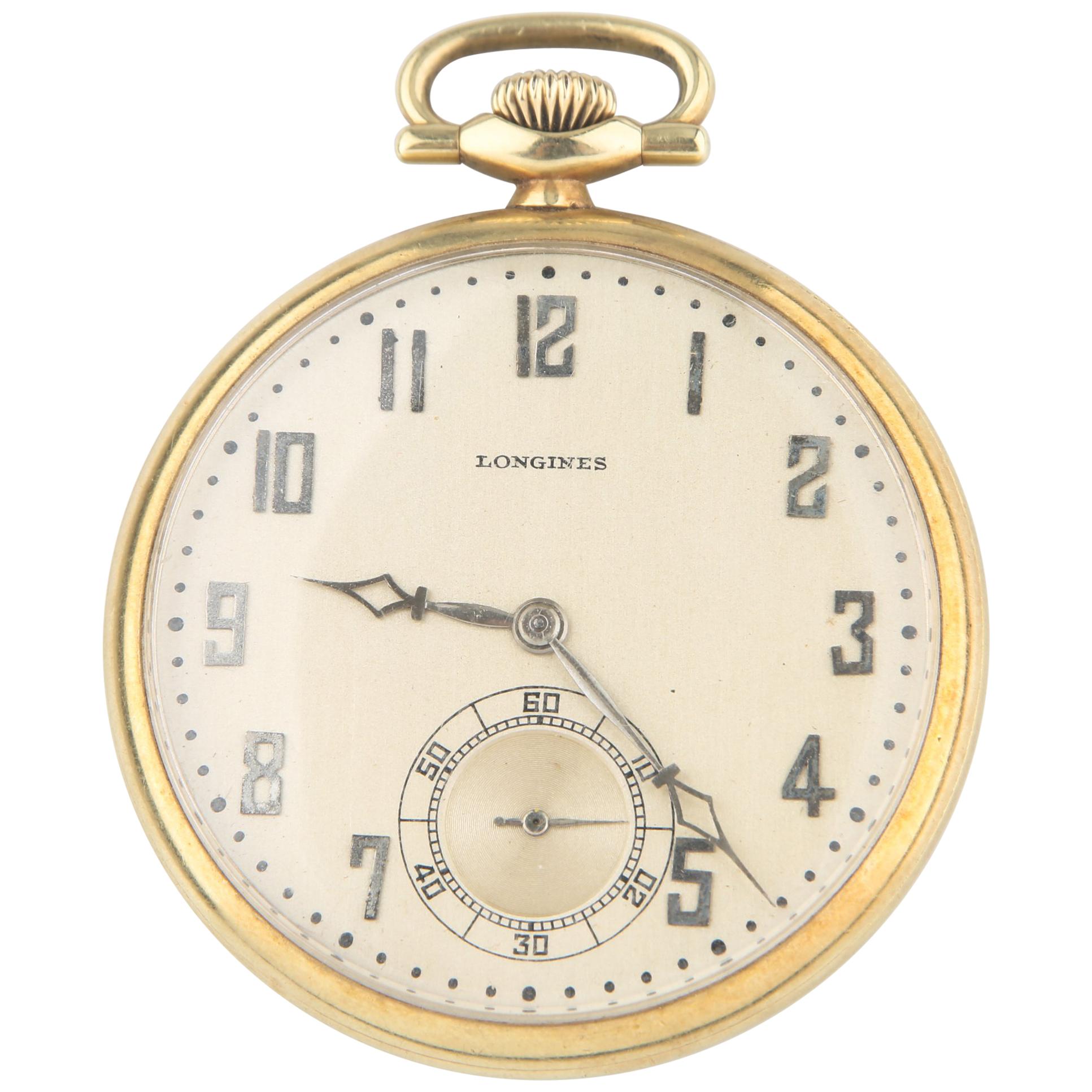 Longines 17-Jewel Vintage 14 Karat Yellow Gold Pocket Watch Open Face 1927
