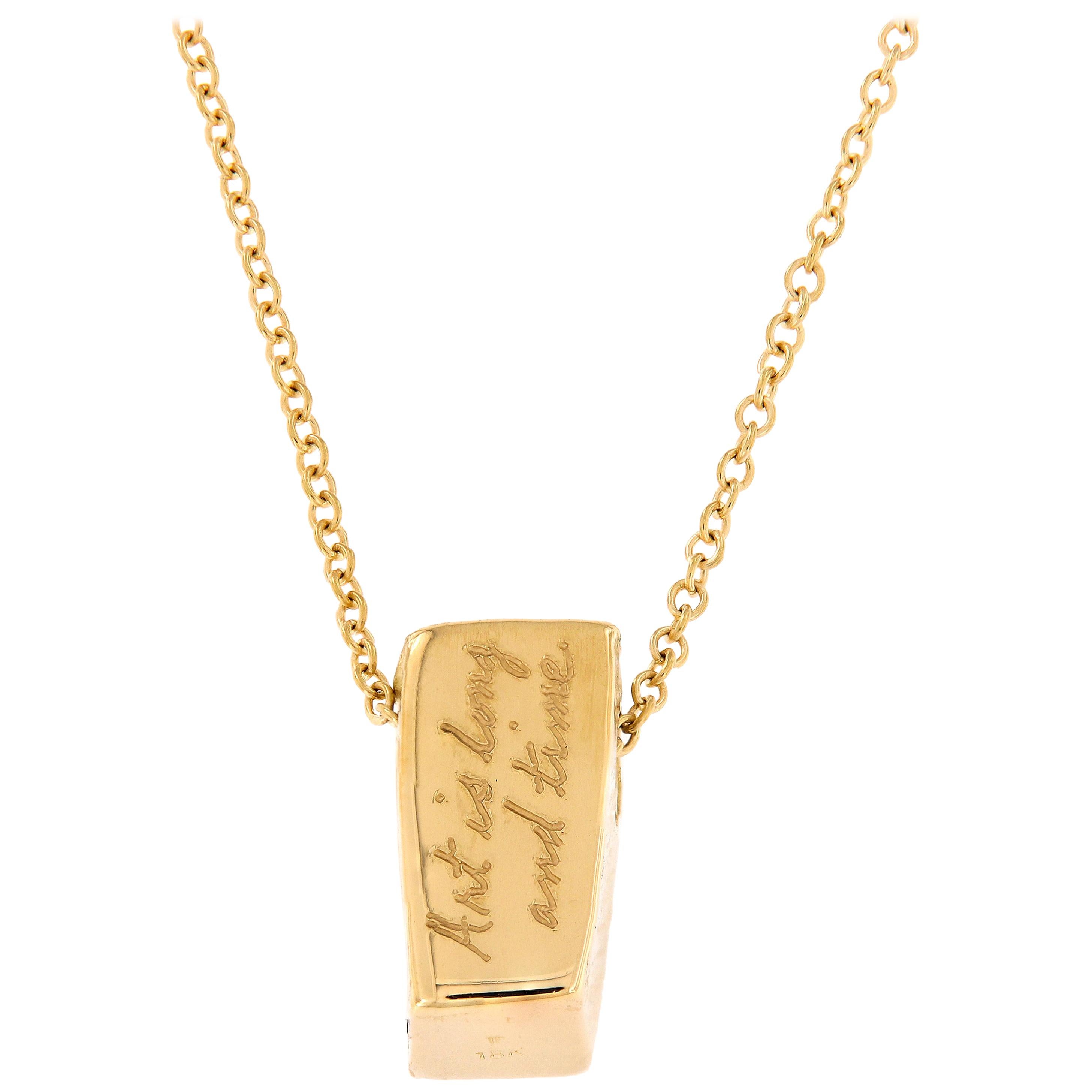 Art Lover Scripted Gold Bar Pendant Chain Necklace 