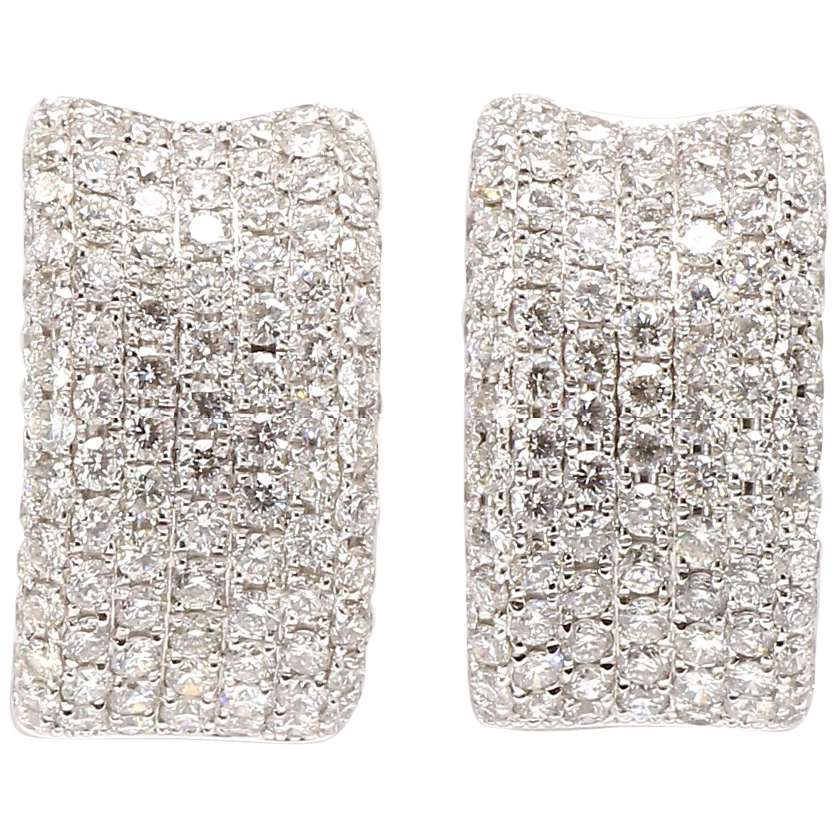 Contemporary 18 Karat White Gold Pave Diamond Hoop Style Earrings For Sale
