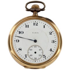 Elgin Open Face 14 Karat Yellow Gold Antique Pocket Watch Gr 345 12S 17J 1920