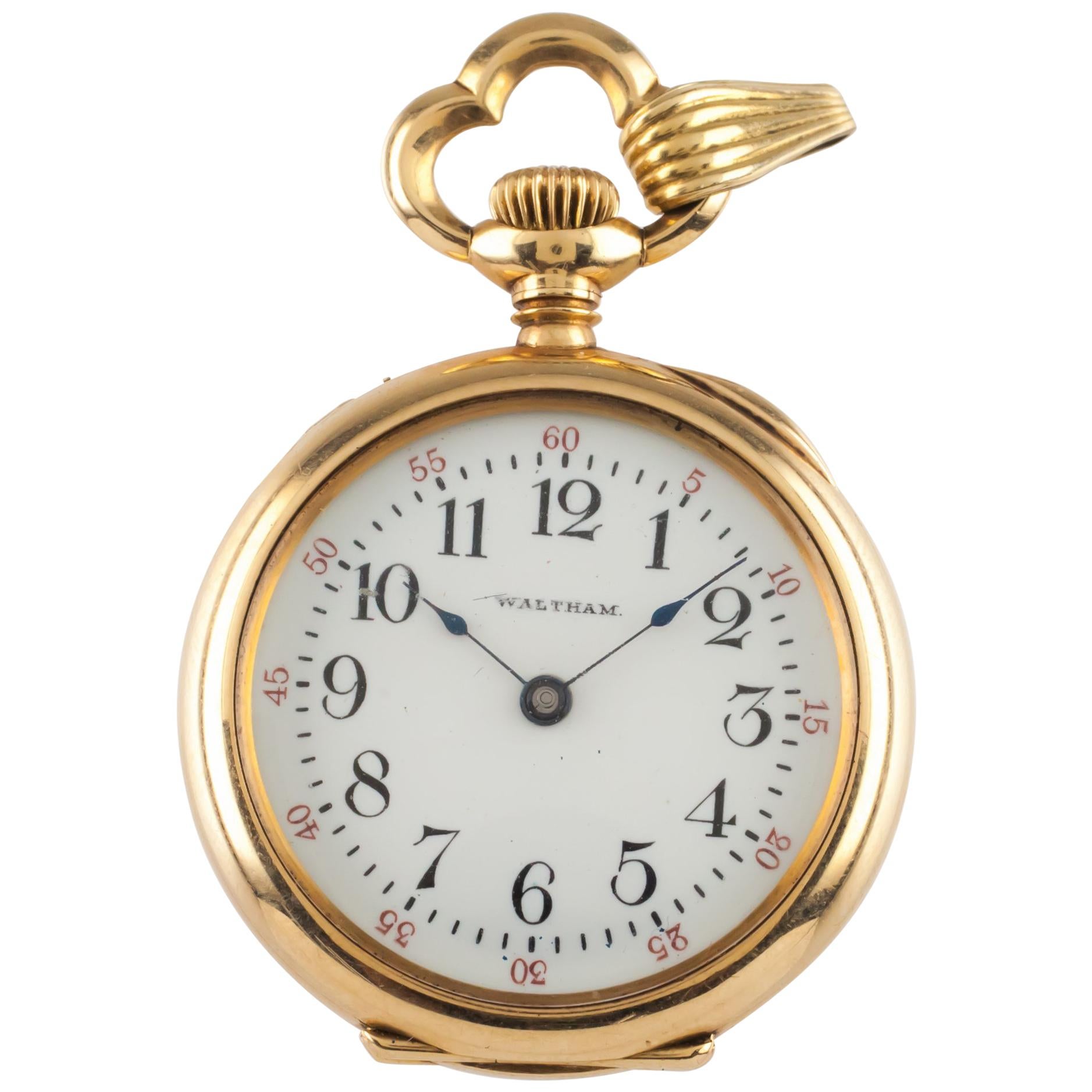 Waltham Ruby 14 Karat Yellow Gold Open Face Antique Pocket Watch 15J 1901