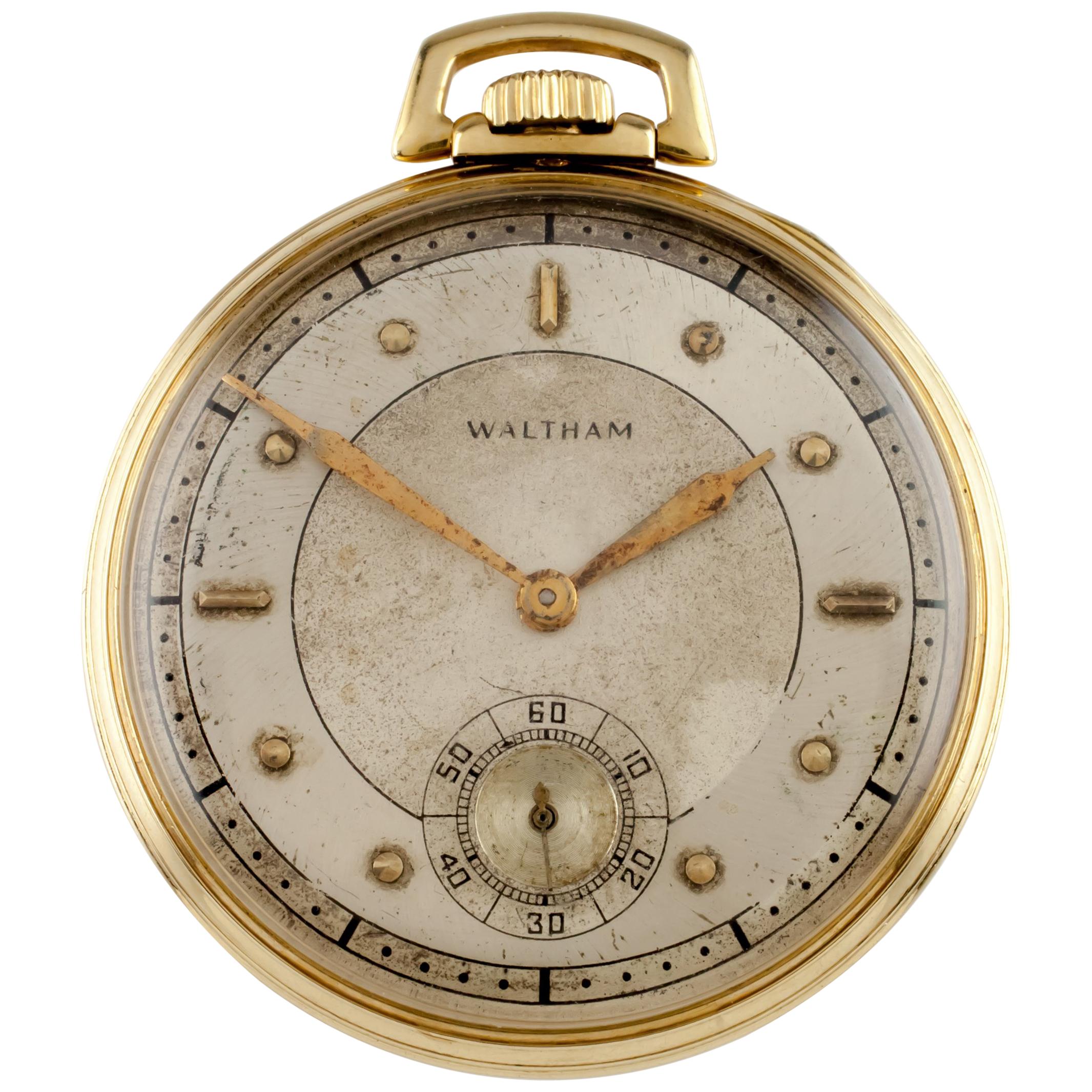 Waltham Colonial Montre de poche vintage à cadran ouvert R en or jaune 14 carats