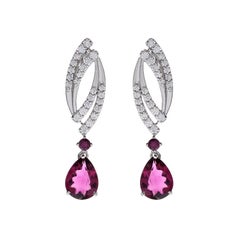 3.00 Carat Total Pear Shape Rubelite and Diamond Earrings in 18 Karat White Gold