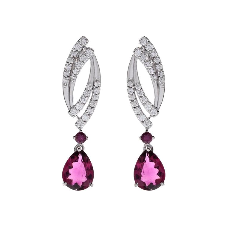 3.00 Carat Total Pear Shape Rubelite and Diamond Earrings in 18 Karat ...
