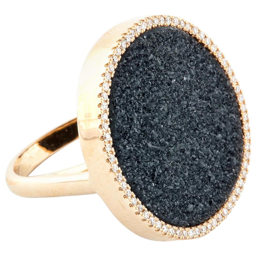 Karolin Rose Gold White Diamonds Black Druzy Agate Cocktail Ring For Sale