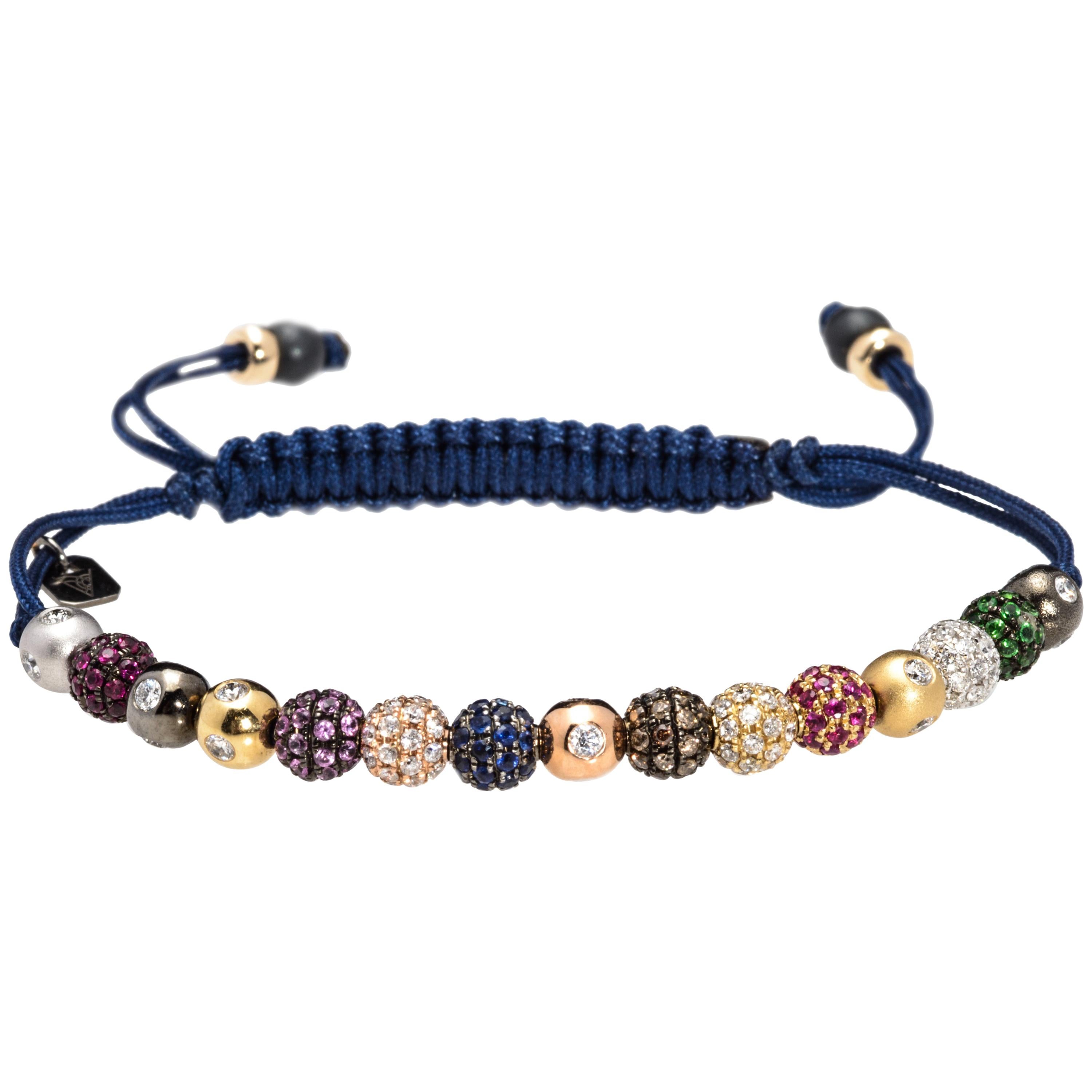 Rosa Van Parys Gabby 2.0 Diamond and Color Precious Stones Pavé Beaded Bracelet For Sale