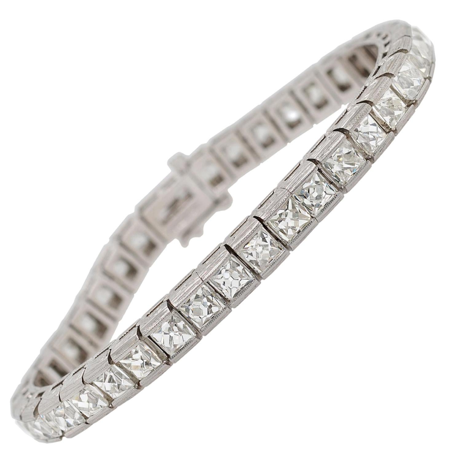 Contemporary French Cut Diamond Line Bracelet 20.00 Carat For Sale