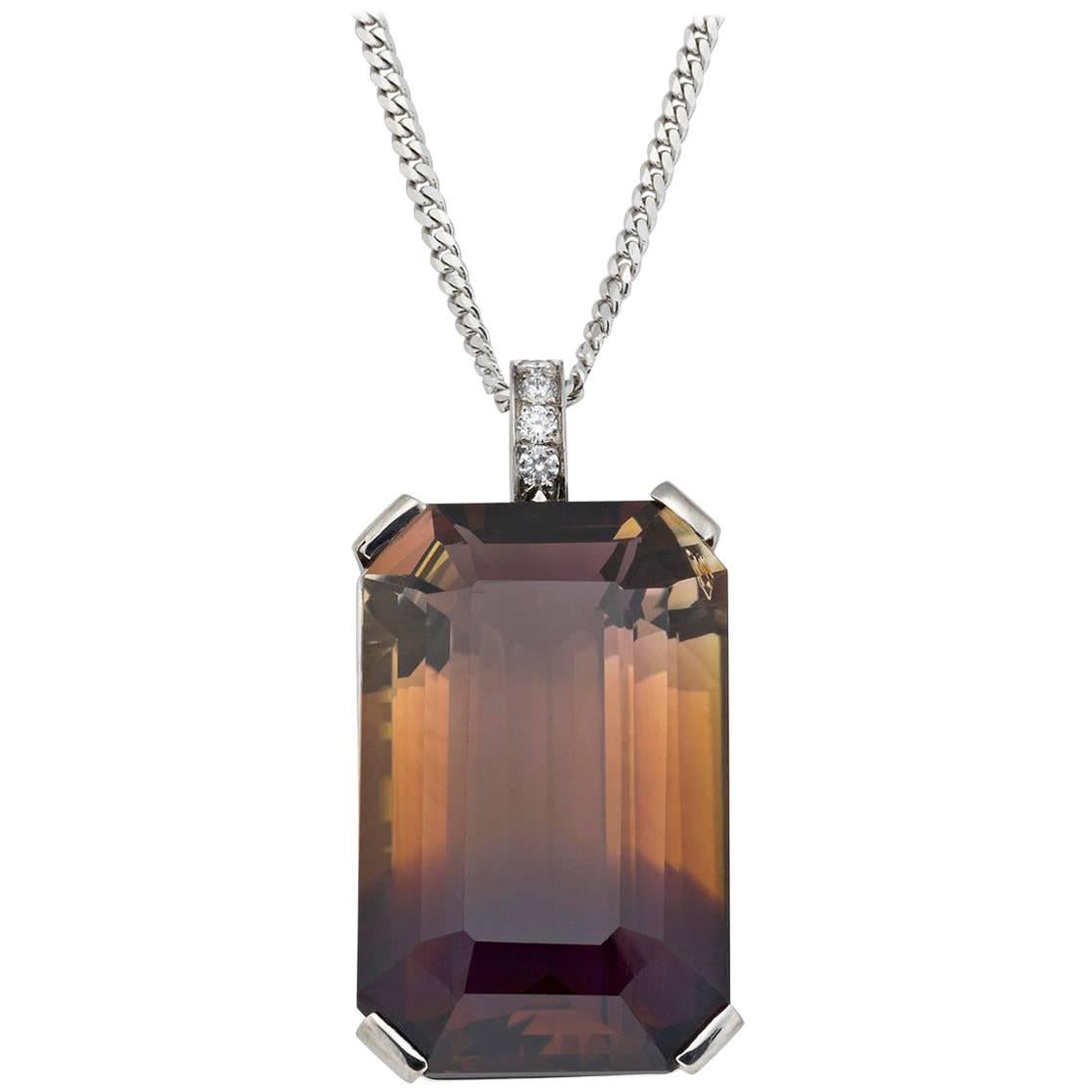 Ametrine or Cognac Quartz 57 Carat Pendant Necklace with Diamond Detail For Sale