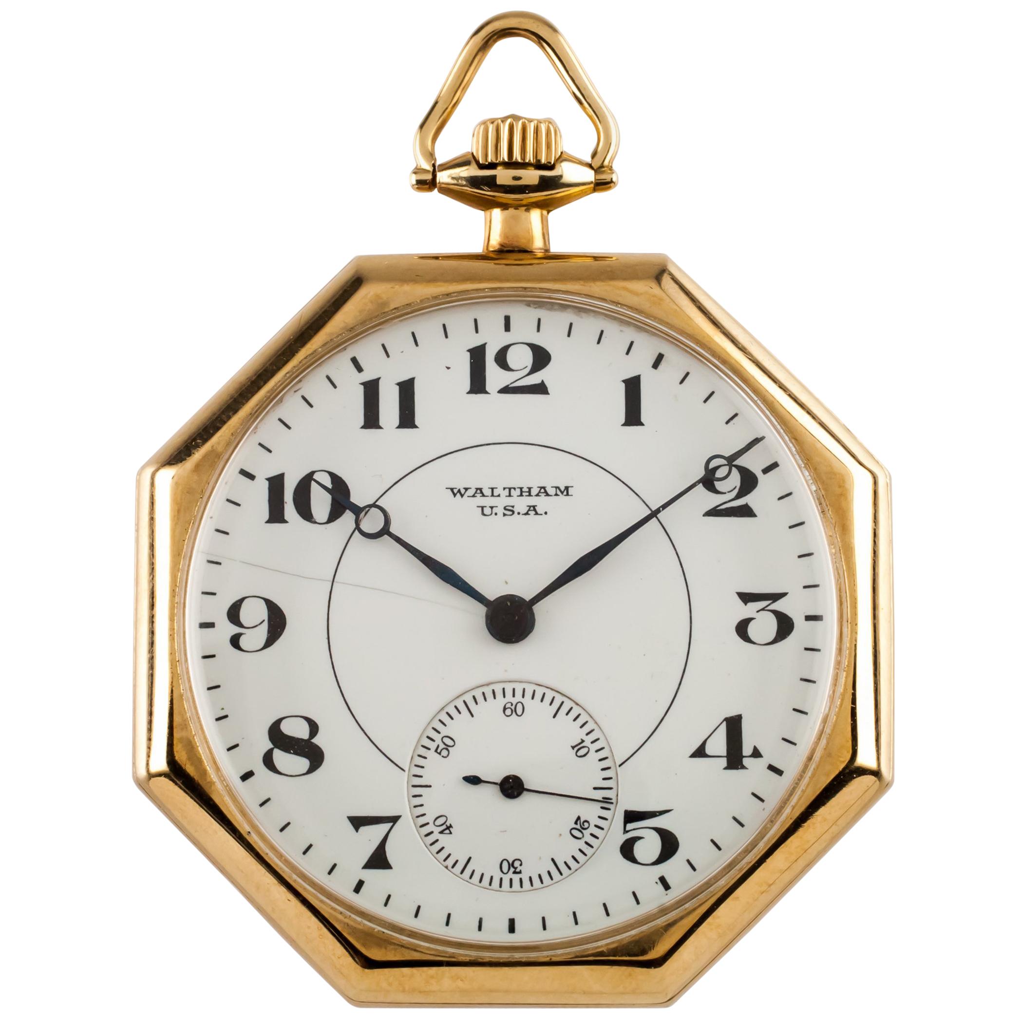 Waltham Octagon 14 Karat Gold Antique Open Face Pocket Watch Gr 235 12S 17J