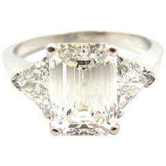 Classic GIA Certified 2.01 Carat Emerald Cut Diamond Three-Stone Engagement Ring