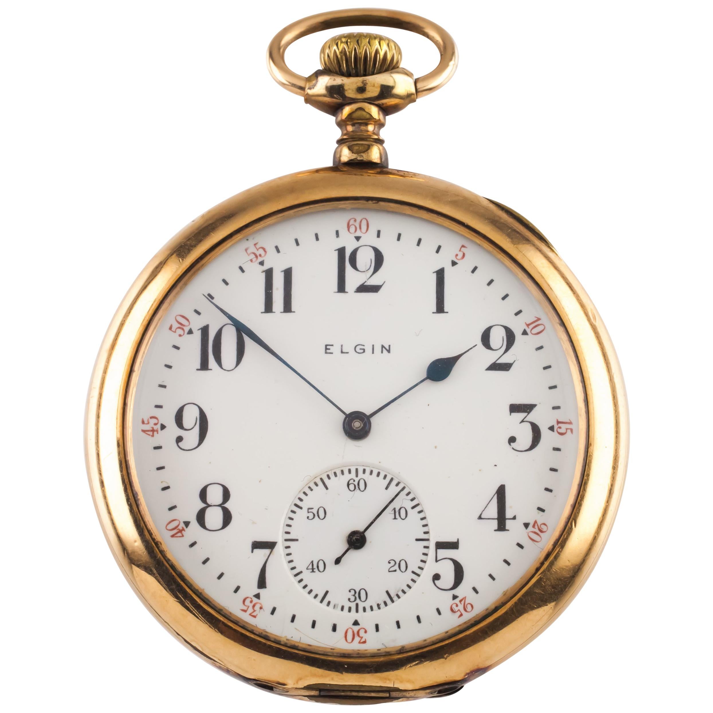 Elgin Open-Face Gold-Filled Antique Pocket Watch Grade 193 12S 19J 1908