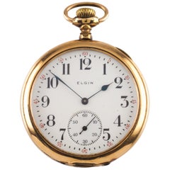 Elgin Offene-Face Gold geflochtene antike Taschenuhr Grade 193 12S 19J 1908