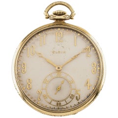 Elgin Crusader Open Face 14 Karat Yellow Gold Antique Pocket Watch 12S 17J 1925