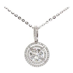 Contemporary 18 Karat White Gold Diamond Halo Pendant GIA Certified Diamond