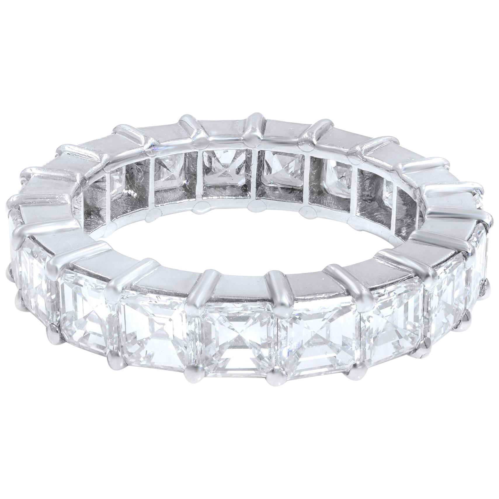 Asscher Cut Diamond Eternity Band Ring 5.07 Carat Platinum For Sale