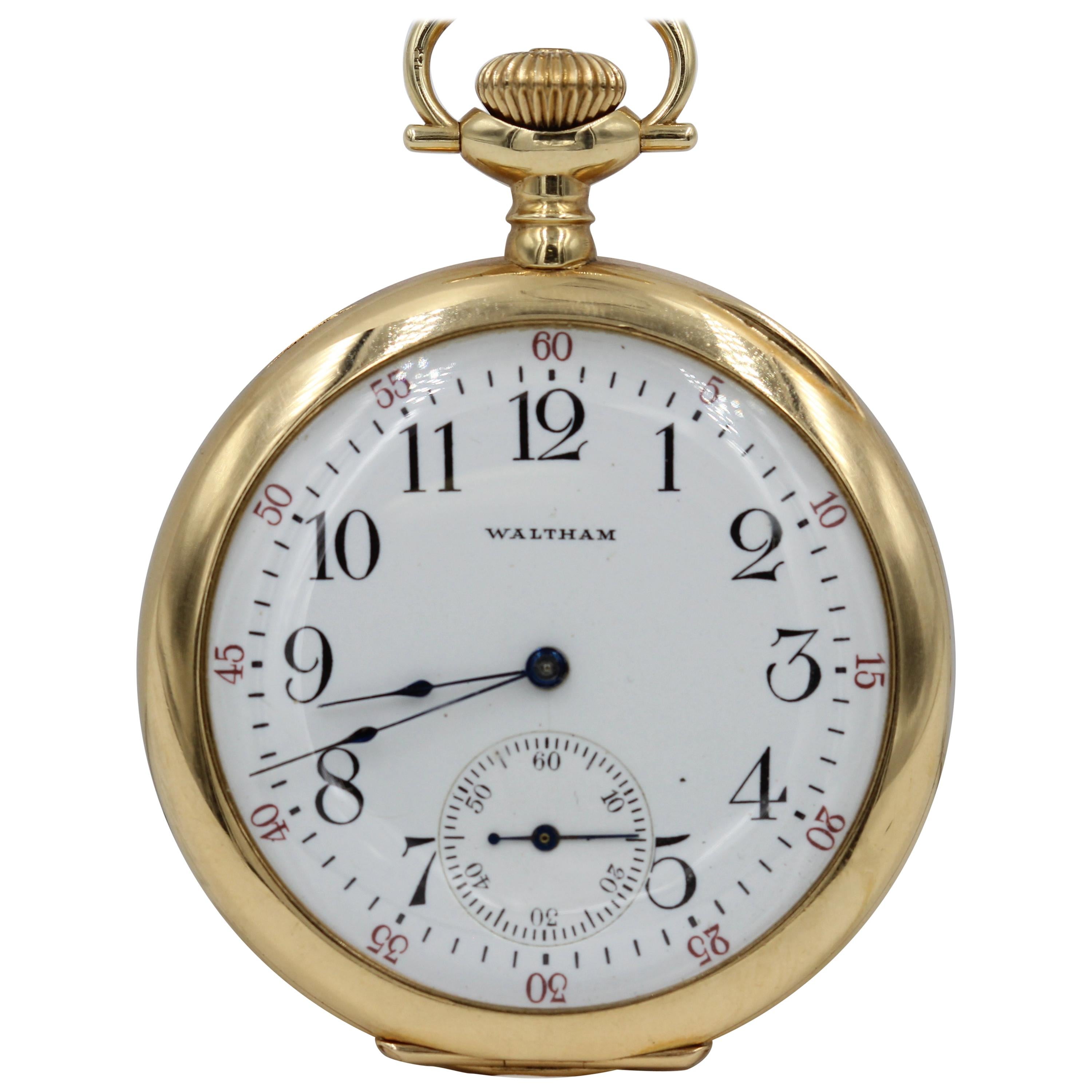 Antique Waltham Grade Ruby 14 Karat Gold Pocket Watch For Sale