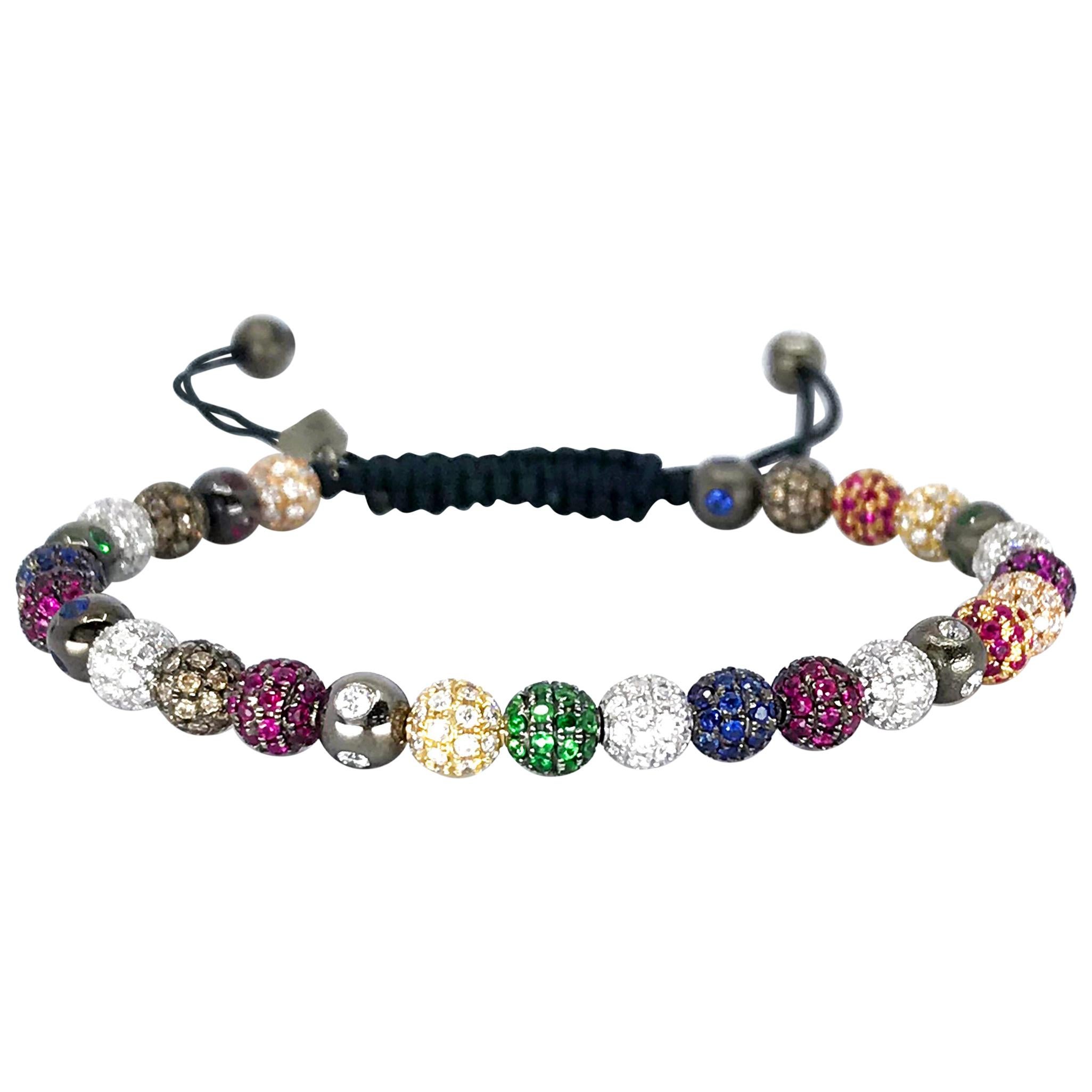 Rosa Van Parys Gabby Diamond and Color Precious Stones Pavé Beaded Bracelet For Sale