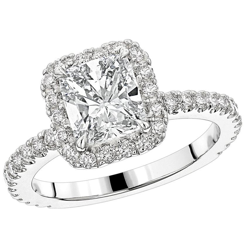 GIA Certified Radiant Cut Diamond Engagement 950 Platinum Ring For Sale