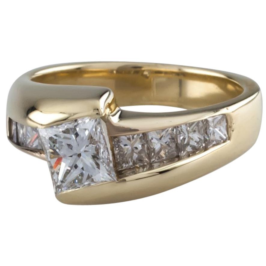 Princess Cut Diamond Solitaire 14 Karat Yellow Gold Ring with Accents GIA
