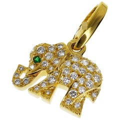 Cartier Emerald Diamonds 18 Karat Yellow Gold Candy Elephant Charm