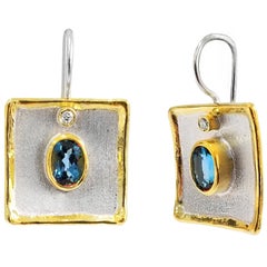 Yianni Creations 3.20 Carat Topaz and Diamond Fine Silver 24 Karat Gold Earrings