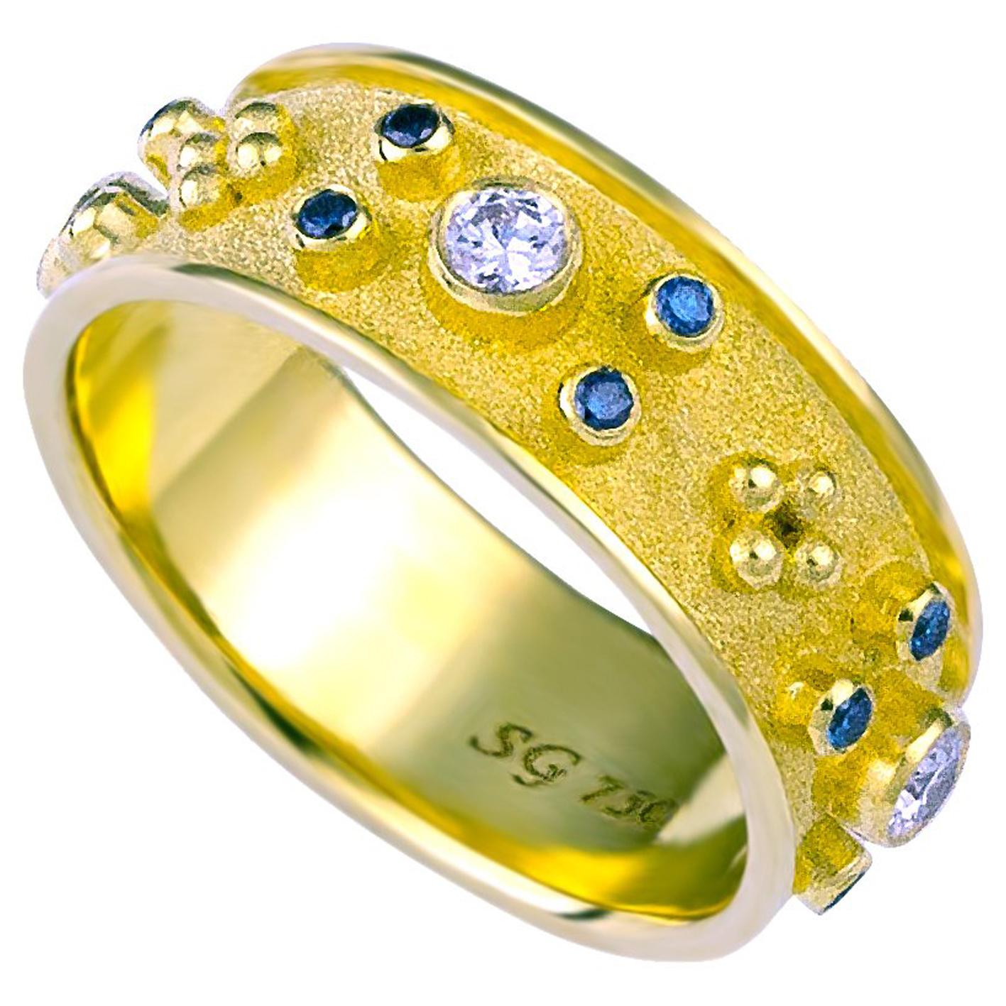 Georgios Collections 18 Karat Yellow Gold Blue and White Diamond Band Ring