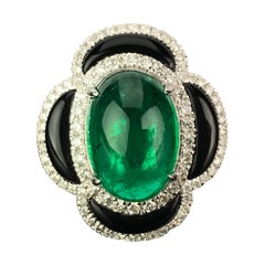 9.40 Carat Emerald Cabochon, Black Onyx and Diamond Cocktail Ring