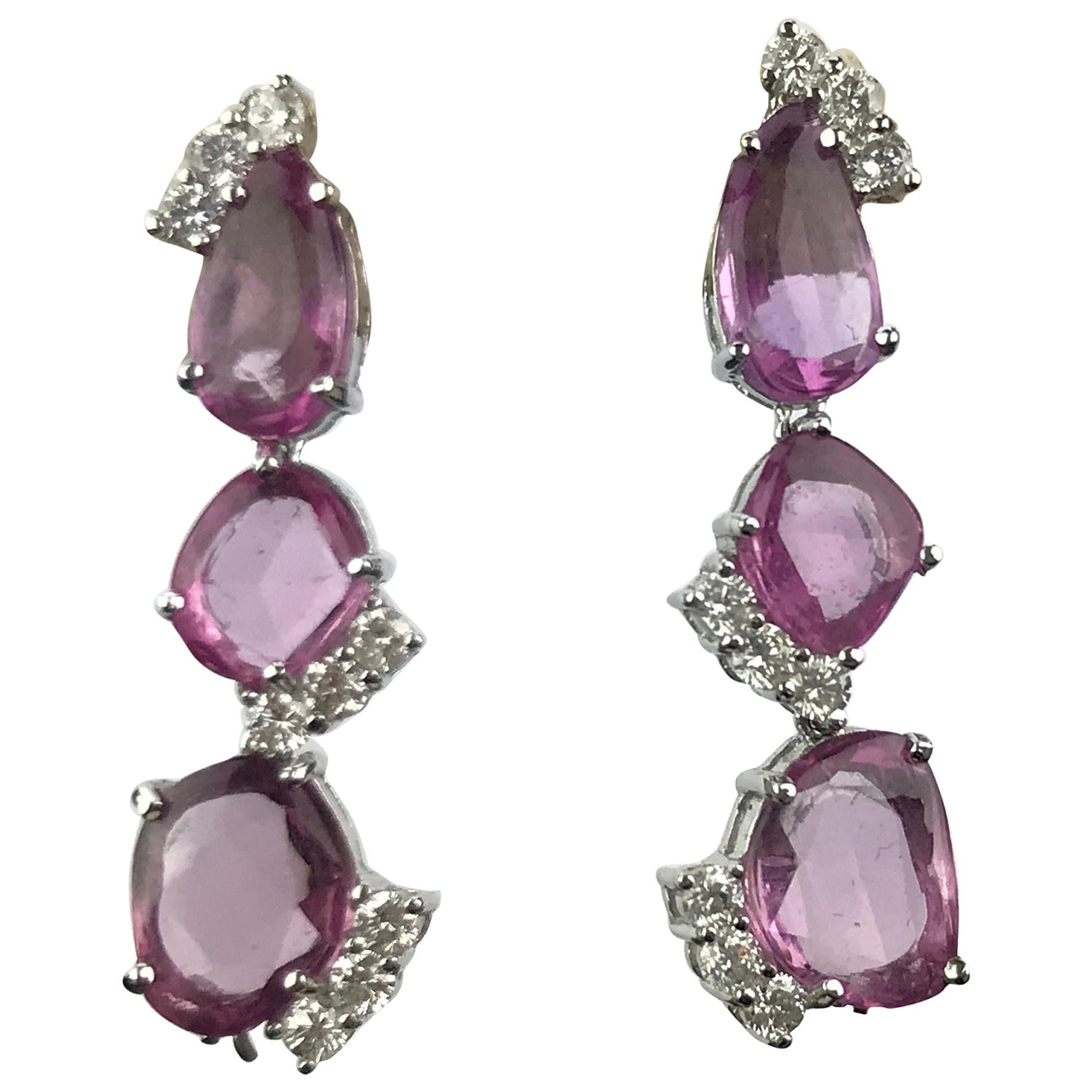 Natural Pink Sapphire and Diamond Dangling Earring